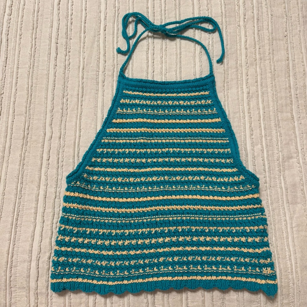 UO Millie Crochet Halter Cropped Tank Top